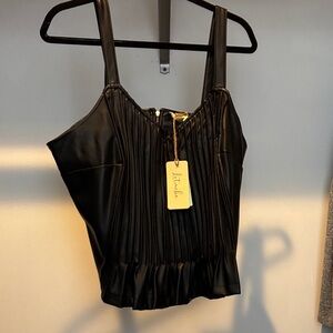 NWT 1X Faux Leather Black Pleated Tank Top -